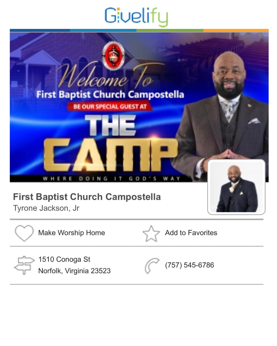 FBCCampostella's tweet photo. FBCC @givelify App Page...

#FBCCServingWithASpiritOfExcellence
#FBCC2020Vision
#FBCCBecomingABetterMe2020
#FBCCPreparingForTheNext2020
#RevDrTyroneJacksonJr https://t.co/iKaixZJ6y1
