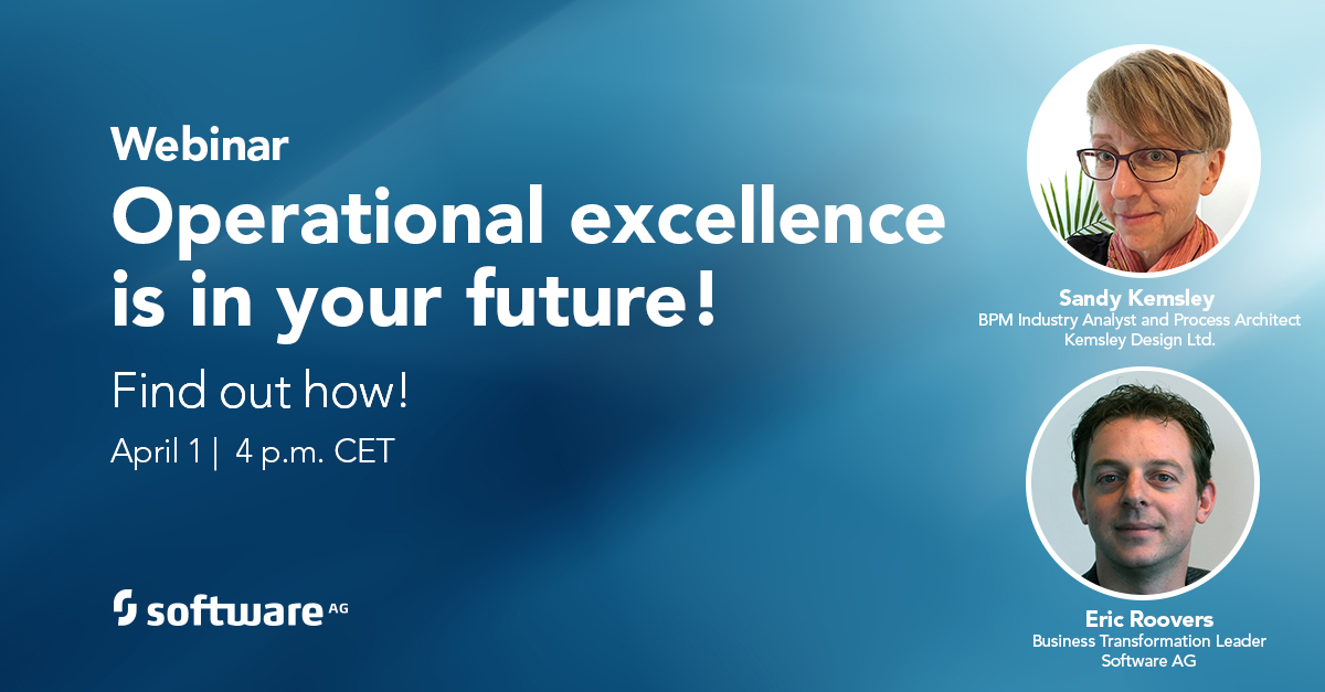 ➡️➡️➡️ LAST CHANCE to register!
Don't miss the webinar feat. BPM analyst <a href="/skemsley/">Sandy Kemsley</a> &amp; <a href="/ericroovers/">EricRoovers@mstdn.social</a>
An exciting discussion on the role of operational excellence and a LIVE Q&amp;A session. Let's see if they have all the answers 🤓 Register: bit.ly/2US4ETi

#ARIS10 <a href="/SoftwareAG/">Software AG</a>