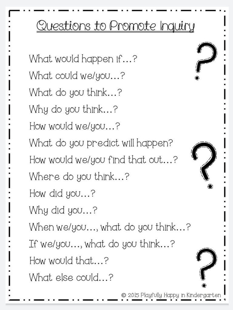 MissKelloway's tweet photo. Remember that in FDK so much of our curriculum is fostered through PLAY and the questions we ask our students. Here are some inquiry-based questions you can ask you child as they play! https://t.co/s2msproTa0