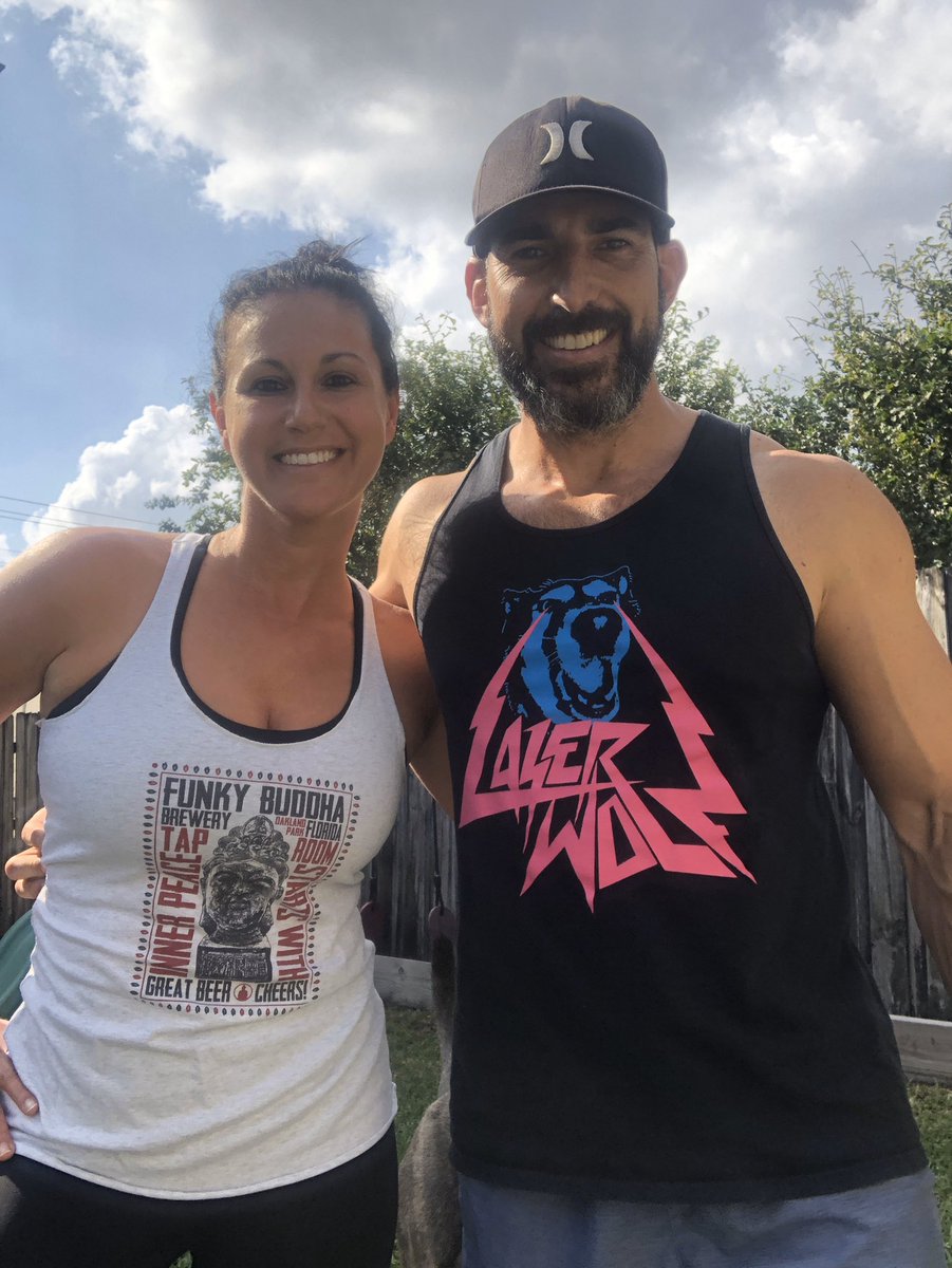 BoneDocRoth's tweet photo. Got My wife involved in Tank Top of the day today. 2 of our favorite local beer establishments! Looking forward to heading back to both places once the chaos calms down!!! #Mmmmbeer #Supportlocal 
@funkybuddhabrew and Laser Wolf https://t.co/KO3k3Oneu0