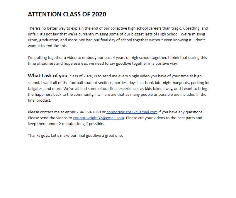 ATTENTION CLASS OF 2020...