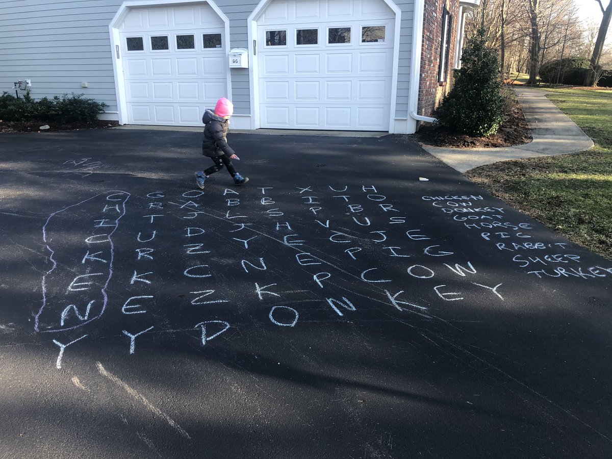 BOSBreezy's tweet photo. Quarantine parent/homeschooler level 3 unlocked - driveway chalk word search #donkey https://t.co/7UMIUkHy8Z