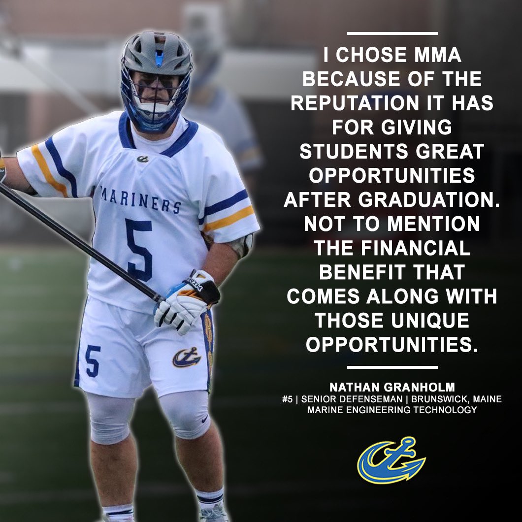 Mariners_MLAX's tweet photo. Senior Nate Granholm explains why he chose MMA. Nate was a strong performer on and off the field and will leave a legacy behind that defines what we expect from our leaders and he helped shape our culture for the long term! #WhyMMA #RespectTheAnchor #RollNers #MaineMaritime ⚓️🥍 https://t.co/6Rp7e936Ui