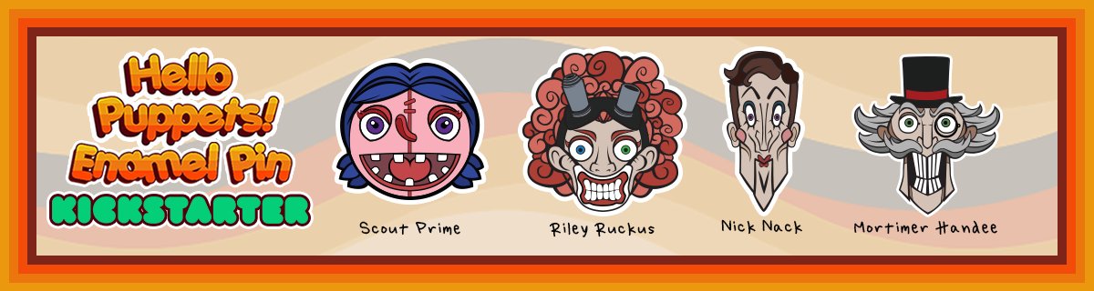 The #hellopuppets Kickstarter is live! We've got a plethora of stretch goal pins to accommodate all your Handeemen favorites, and we're launching with Scout Prime, Riley Ruckus, Nick Nack, and Mortimer Handee! kickstarter.com/projects/rtgra…