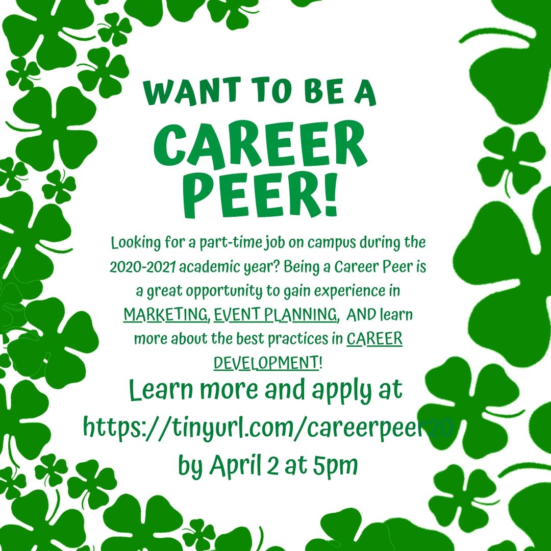 converseprofdev's tweet photo. Are you interested in improving your professional skills? Do you have career advice or marketing skills to share? Do you like to communicate with others graphically &amp; visually? If interested in being a CAREER PEER, apply at https://t.co/LhwpEZvAVU by Thurs, April 2nd at 5pm. https://t.co/htVLu5DQtW