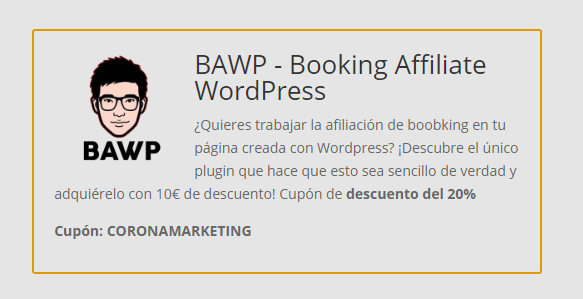 CoronaMf2020's tweet photo. ¿Quieres trabajar la afiliación de #boobking en tu página creada con #Wordpress? ¡Descubre el único plugin que hace que esto sea sencillo de verdad y adquiérelo con 10€ de descuento! Cupón de descuento del 20%
https://t.co/6iYEzzoYkf
Cupón: CORONAMARKETING https://t.co/FJK4Pd5XNz