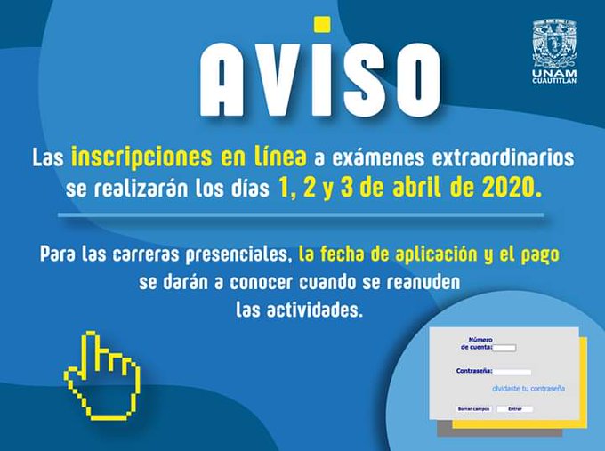 FESC_UNAM's tweet photo. A V I S O

Inscripción a exámenes extraordinarios. ✍🏽

#Comparte https://t.co/4nZ7VmXYAz