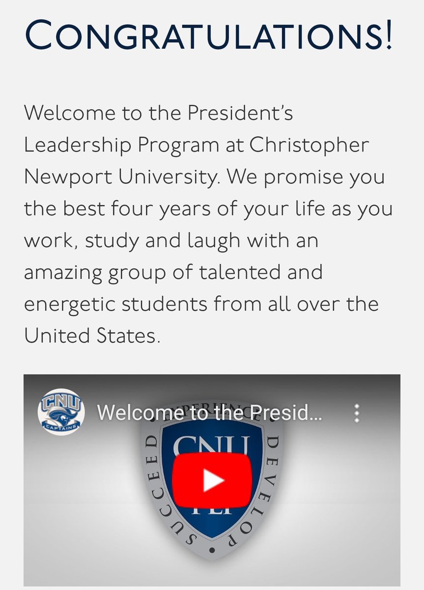 katja_fyock's tweet photo. Good News! I am so proud to share that @kamrynfyock has been accepted into the President's Leadership Program at #CNU!!! She is 1 of 400 selected! CONGRATS, Kami...you have worked so hard, &amp; you have SO much to look forward to!❤🙏💪💥 #SENIORSTRONG2020 #phsinfo @THEPatriotHS https://t.co/Qxb2BnLCbx