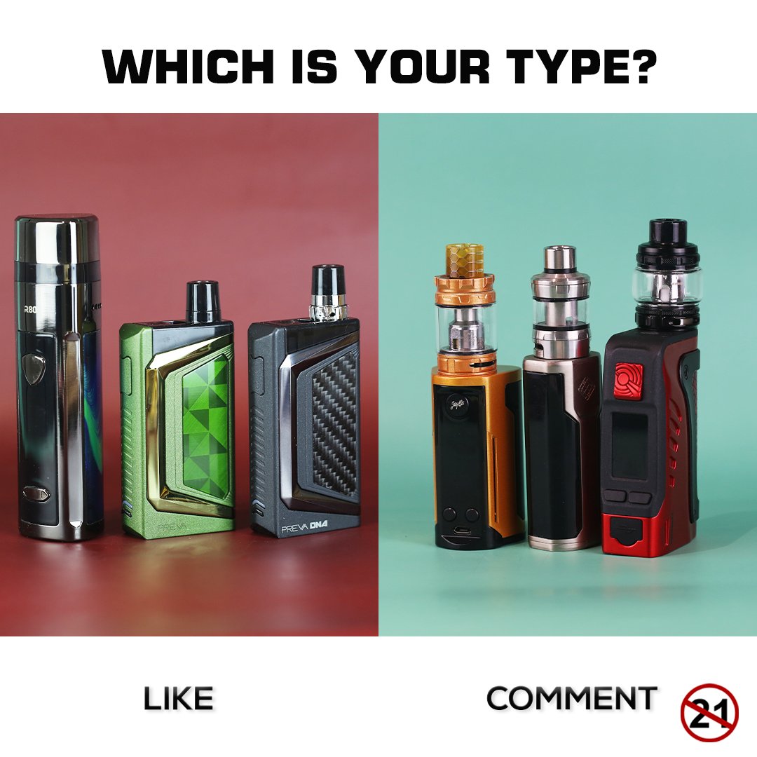 WismecGlobal's tweet image. Which series is your type?🤔
👉#POD: #R80, #PREVA, #PREVADNA
💪#MOD: #REULEAUX #RX #GEN3DUAL #SINUOUS #P80 #TINKER2

WARNING: This product contains nicotine. Nicotine is an addictive chemical. Our products are restricted to adults 21+ only.⠀ ⁠