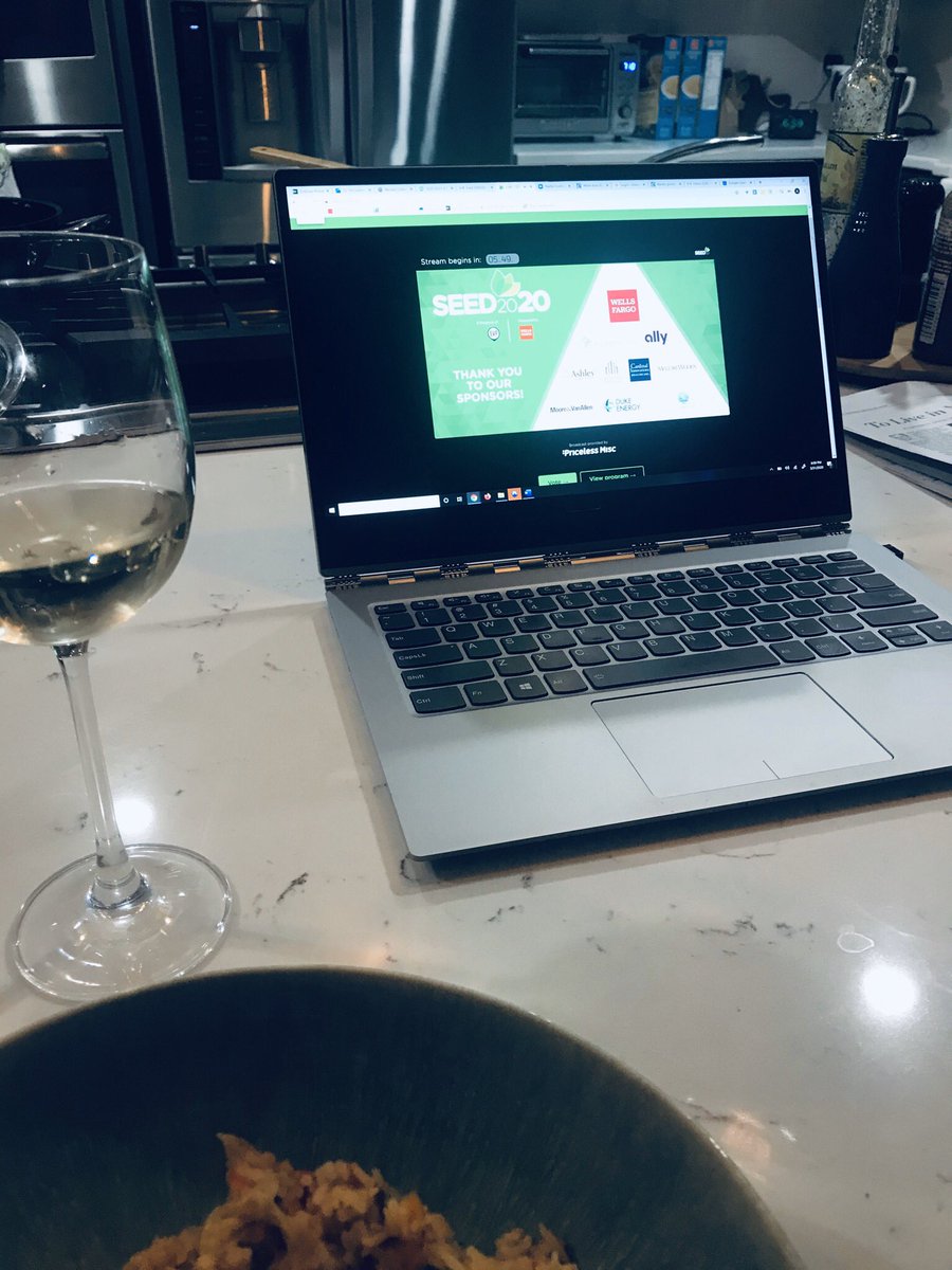 Finishing dinner (made through <a href="/ChefAlyssaCLT/">Chef Alyssa'sKitchen</a>’s online cooking class) as <a href="/Seed20CLT/">SEED20 Charlotte</a> kicks off this year’s event, Rona style!