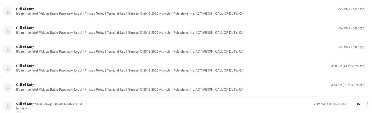 tompower's tweet photo. @Activision @ATVIAssist @CallofDuty Yeah, I get it, I should buy a battle pass, I don't need to be told 6 times, thanks. #warzone #warzoneinmyinbox https://t.co/SubUdDtH1z