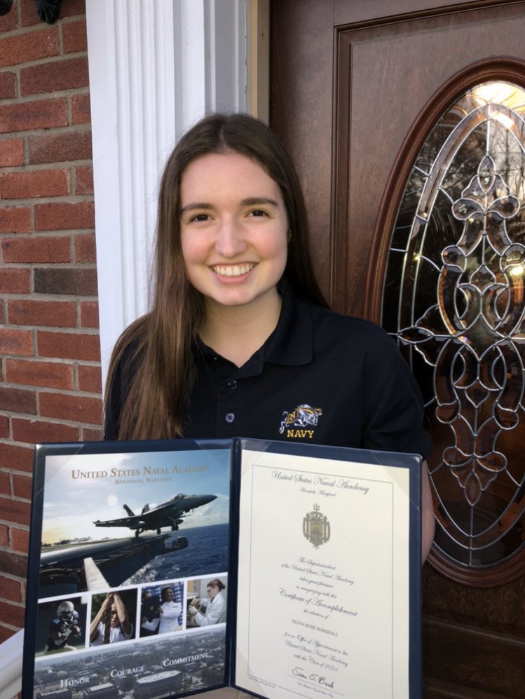 SENIOR SPOTLIGHT: Future Midshipman Olivia Marshall will be attending the United States Naval Academy this June. She hopes to study Aeronautical Engineering and become commissioned as a fighter pilot. #BPatriotProud Email your senior’s photo and plans to PR@binghamtonschools.org