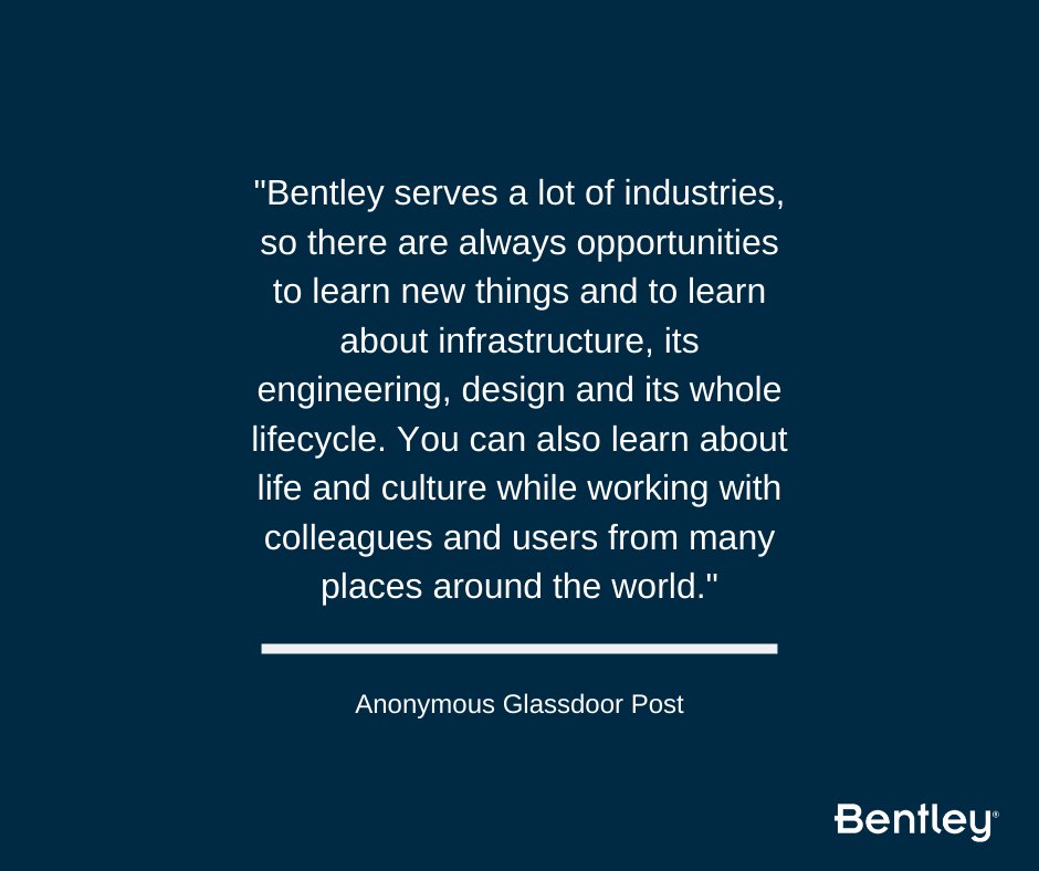 BentleySysHR's tweet photo. Be inspired! See what our colleagues are saying about working for @BentleySystems.  https://t.co/7EYC5RDb84 #iambentley #bentleysystems https://t.co/rZlRs6TkDN