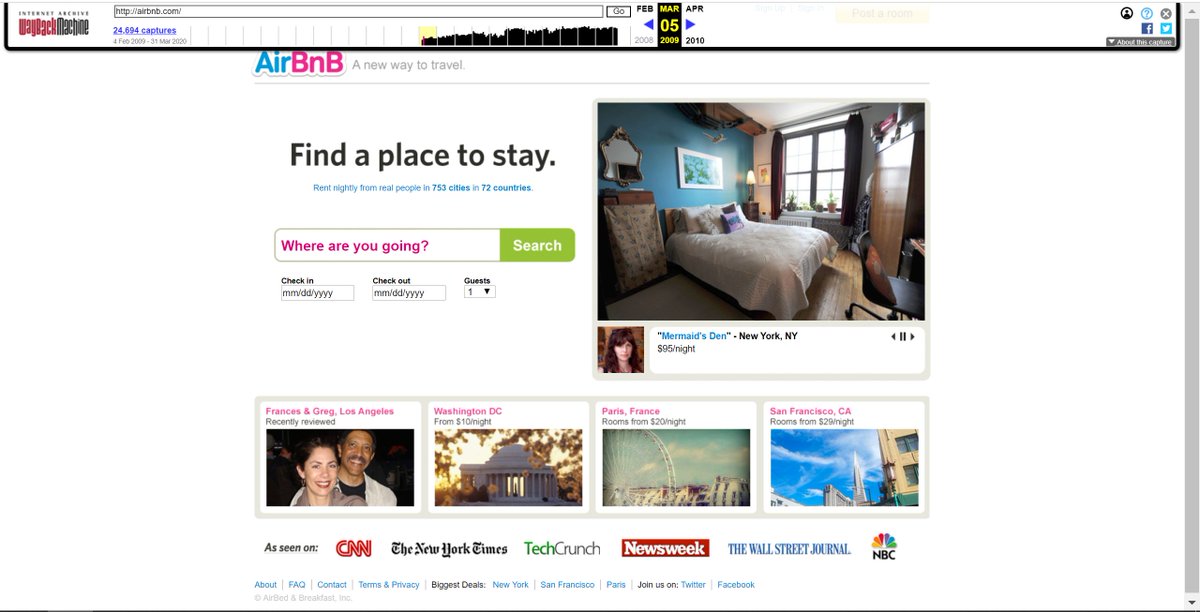 March 05, 2009. @Airbnb rises from the ashes of the 2008 crash.