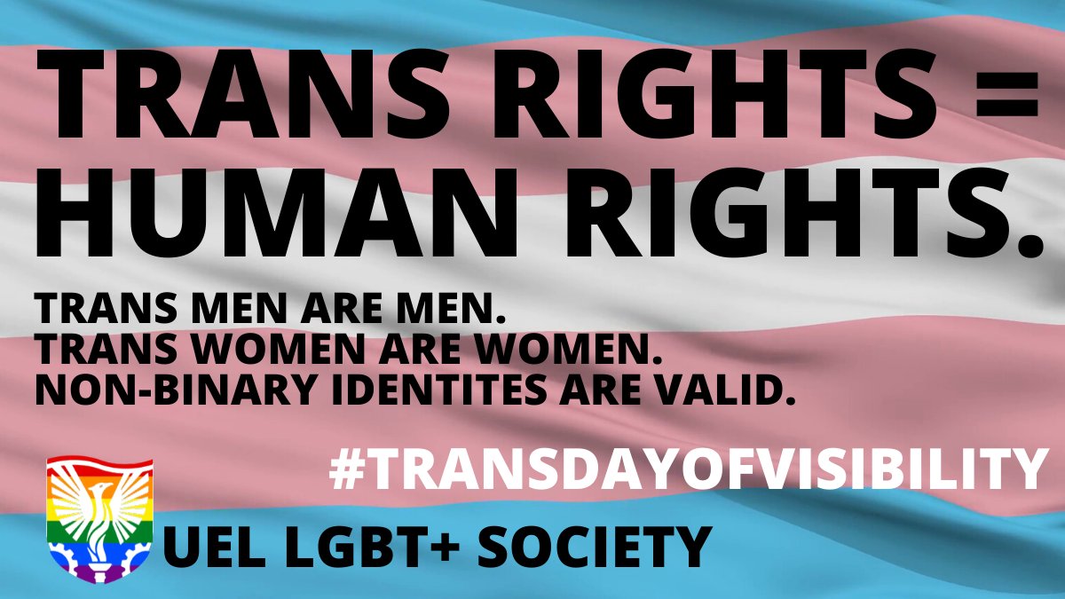 LGBT_UEL's tweet photo. Trans Rights are Human Rights. Every day of the year. 🏳️‍⚧️ 

#TransDayOfVisibility https://t.co/VDpIAgS1uL