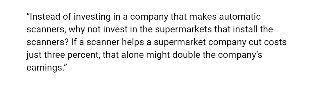 11. IT’S A USER OF TECHNOLOGY“Instead of investing in computer companies that struggle to survive in an endless price war, why not invest in a company that benefits from the price war.”more attached