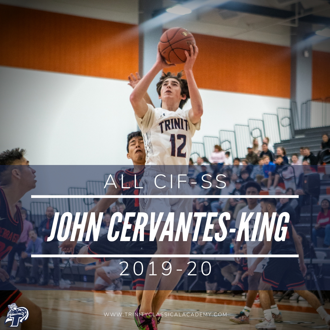 TrinityKnights's tweet photo. Congratulations to #TrinityClassicalAcademy senior Kyle Fields and sophomore John Cervantes-King for their All CIF-SS 2019-20 Boys Basketball team selection. 
#GoKnights https://t.co/cP27dGAXNi