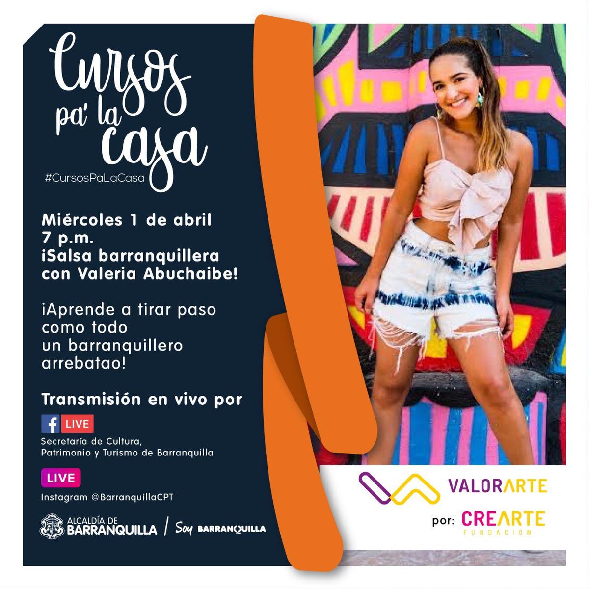 ¡Una clase para los que bailan arrebatao! 💃

Mañana en nuestros #CursosPaLaCasa tiraremos pases de salsa al estilo barranquillero con <a href="/vabuchaiber/">Valeria Abuchaibe Rosales</a>, ex reina del Carnaval. 

Conéctate a las 7:00 p.m. a las redes de @BarranquillaCPT.