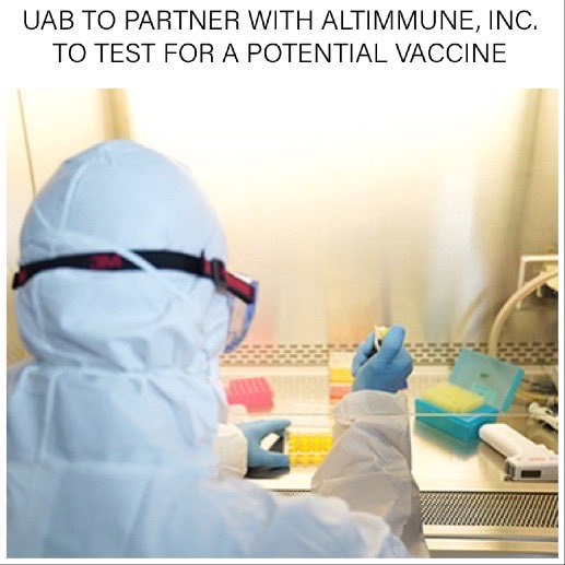 AdCOVID, the name of the vaccine, is a single-dose vaccine candidate, that is delivered by an internal spray. UAB has partnered with a pharmaceutical company to take on testing for the potential vaccine. Six #UAB Labs will be working on this project. uab.edu/studentmedia/2…