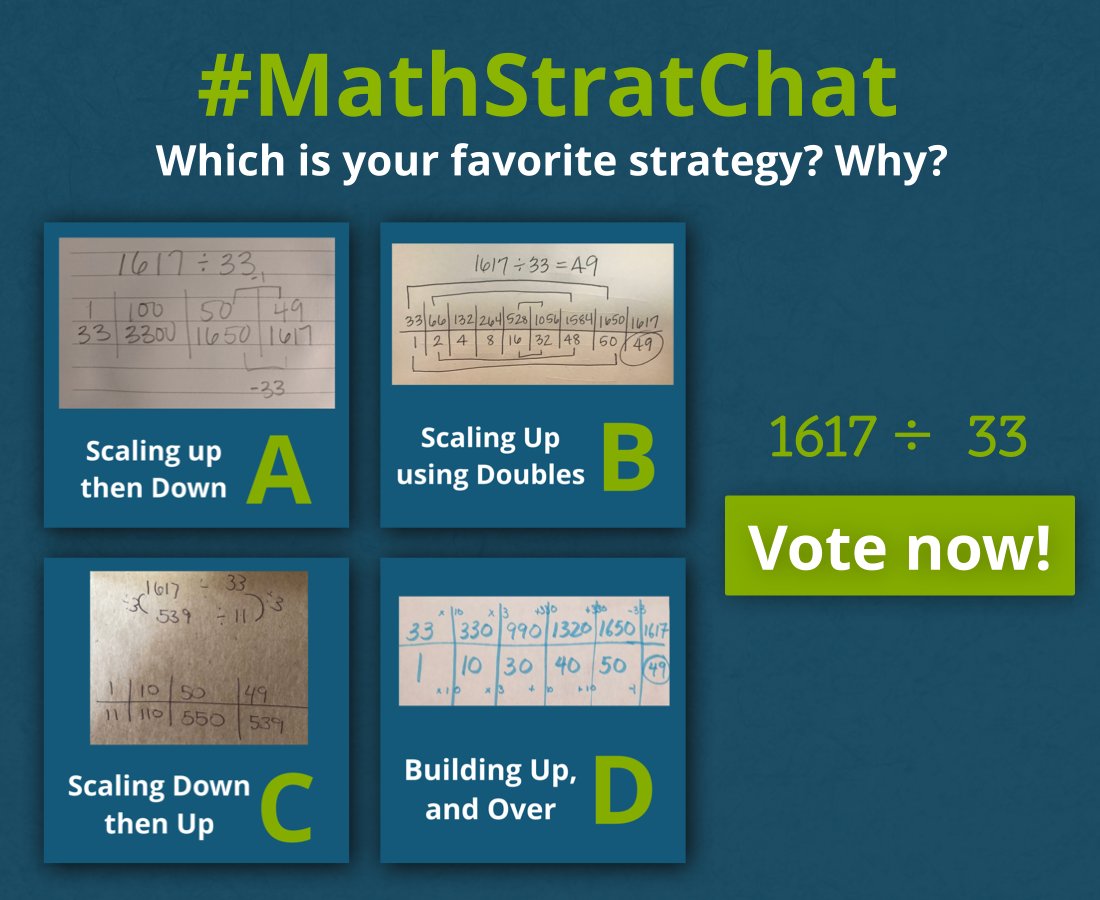 pwharris's tweet photo. Check it out #MathStratChat!
What's your fav? Why?
Ever wondered how to develop thinking like this? Check out #MathStratChat on Wed, April 1 at 8:00 pm CT for a no fools demo!
#MTBoS #ITeachMath #MathIsFigureOutAble #MSMathChat #ElemMathChat #HSMathChat #T3Learns #DeafStemEd https://t.co/h8qpBGdtTL