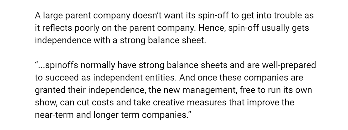 4. IT’S A SPINOFF“Spinoffs of divisions or parts of companies into separate, freestanding entities—such as Safety-Kleen out of Chicago Rawhide or Toys “R” Us out of Interstate Department Stores—often result in astoundingly lucrative investments.”more attached