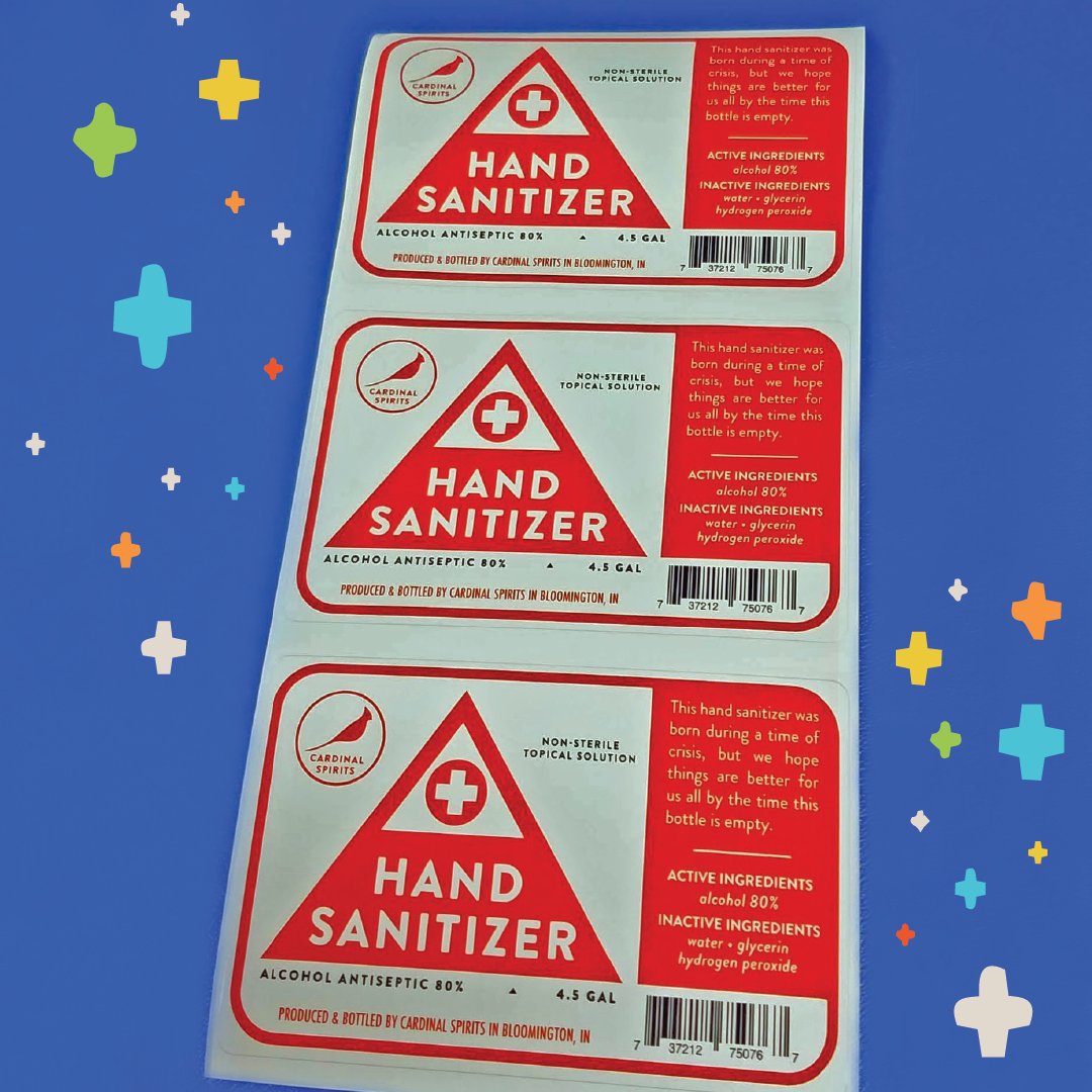 Teamwork is where it's at! Our local distillery, @cardinalspirits , is providing for a community need by producing hand sanitizer, and we're super happy to help by printing the labels they need using our custom label printers! #bettertogether