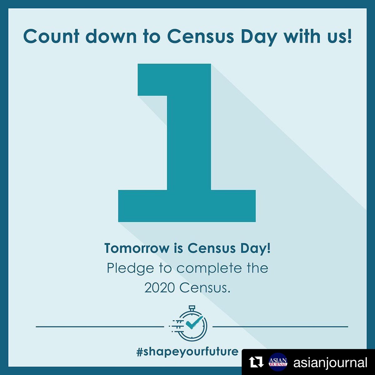 FCCCLAC's tweet photo. #Repost @asianjournal
One day until Census Day! 
Join us and pledge to complete the #2020Census, for your community, for health care, for schools, for what matters most to you. https://t.co/YssJ3CqUbl
#EveryFilipinoCounts #Shapeyourfuture #Census #BeCounted #WeCount https://t.co/g4PbpjFWzh