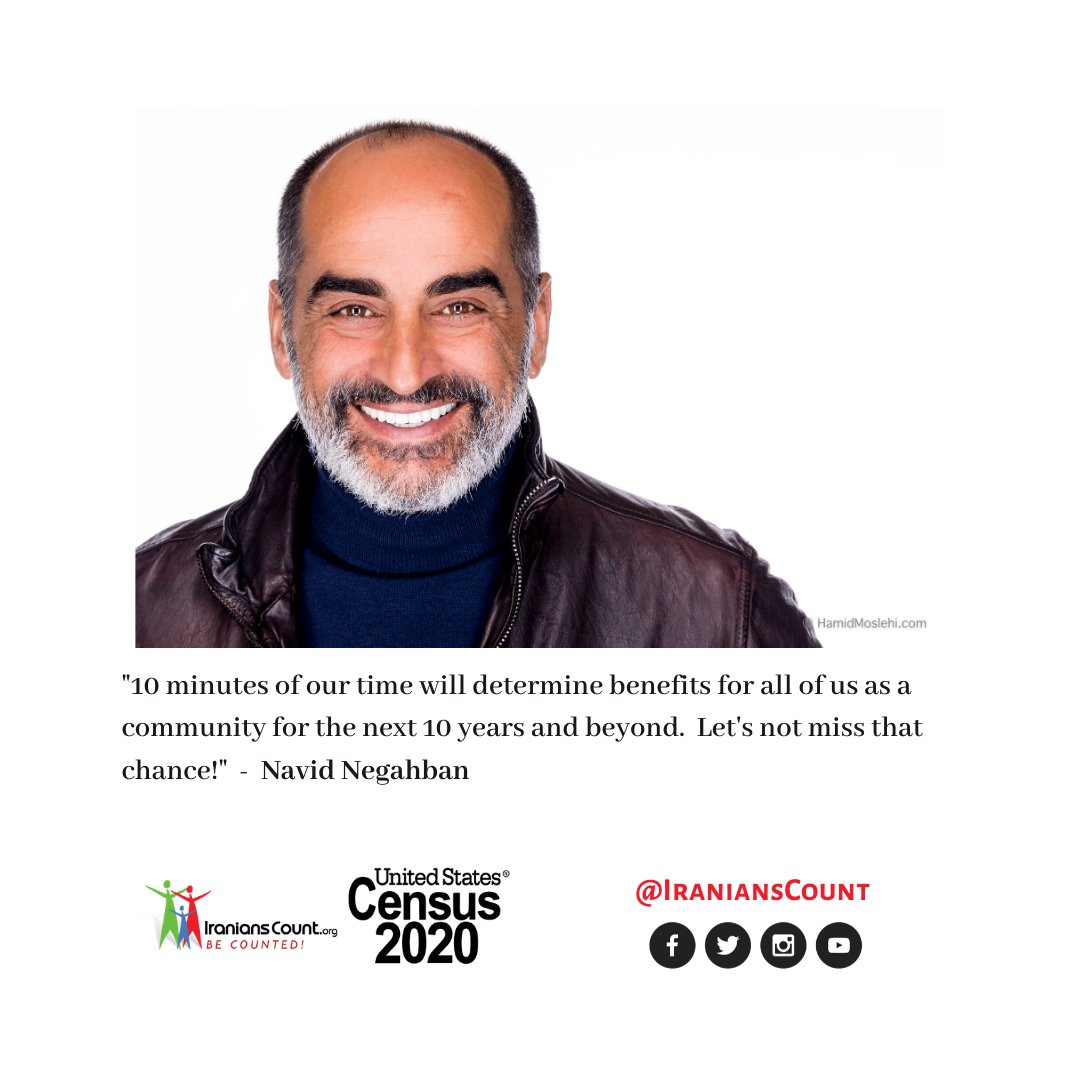 iranianscount's tweet photo. "10 minutes of our time will determine benefits for all of us as a community for the next 10 years and beyond. Let's not miss that chance!" @NavidNegahban
More info https://t.co/jUYiB1Js2e @uscensusbureau #IraniansCount #WriteIranian #2020Census #IranianAmerican https://t.co/1zt5UIEtBS