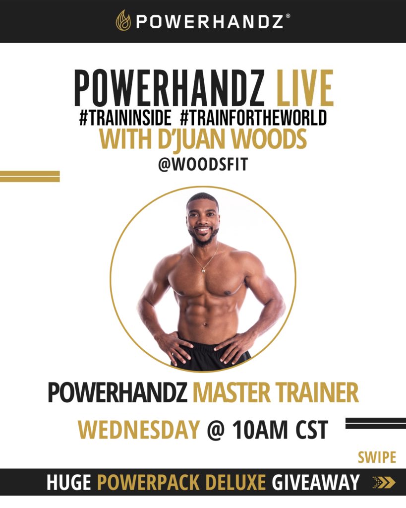 POWERHANDZ1's tweet photo. Join us tomorrow at 10 am CST to get your sweat on with our master trainer, D’Juan Woods on IG 💪🏽
Crazy times call for intense workouts and it is go time in the morning 🔥 PLUS, there will be a giveaway! 🙌🏽 #TrainInside #TrainForTheWorld #POWERHANDZ https://t.co/l6VpJruQ5l