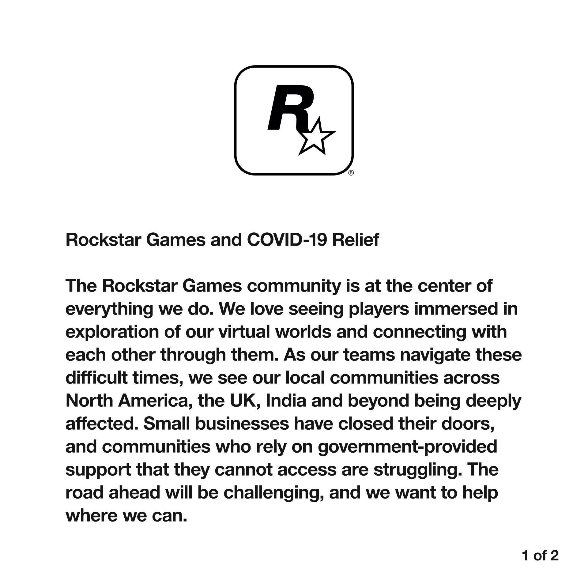 Rockstar Games on X: Rockstar Games COVID-19 Relief Update: https