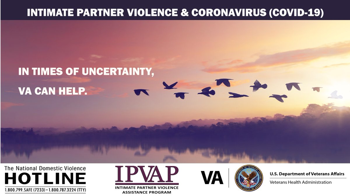 VAMinneapolis's tweet image. In times of uncertainty, VA can help. Talk to your local VA Intimate Partner Violence Assistance Program Coordinator bddy.me/33XHoaD or contact the National Domestic Violence Hotline bddy.me/33XDJtm 

#Veterans #COVID19andIPV #StopIPV #RHS #COVID19