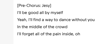 “I’ll find a way to dance without you / in the middle of the crowd” is, on the surface, a reference to clubbing. In the context of  @LittleMix’s career, however, it can also be about finding a new way (or label, *cough*) to get on stage & dance in front of mixers.  #LMBreakUpSong  