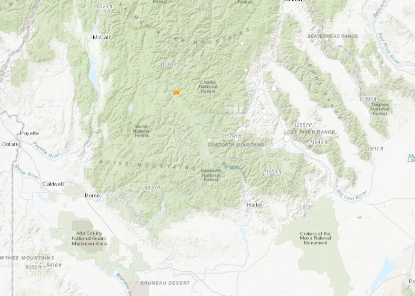 USGS's tweet photo. More on the M 6.5 earthquake - 72km W of Challis, Idaho that just occurred here: https://t.co/Wquf6zjw1L Please let us know what you felt here: https://t.co/mXSyJ1nPuS https://t.co/Mvx09rXimg