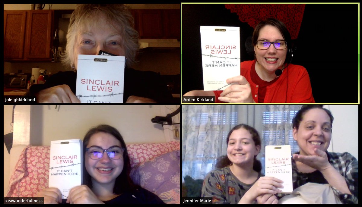 ardeninred's tweet photo. Sharing our #matchingbooks while hanging out #AparTogether in Zoom
(part of #matchafriend thanks to @goodwordslynn)
It Can't Happen Here by Sinclair Lewis with @JoleighKirkland and family https://t.co/zOE7XQNzqF