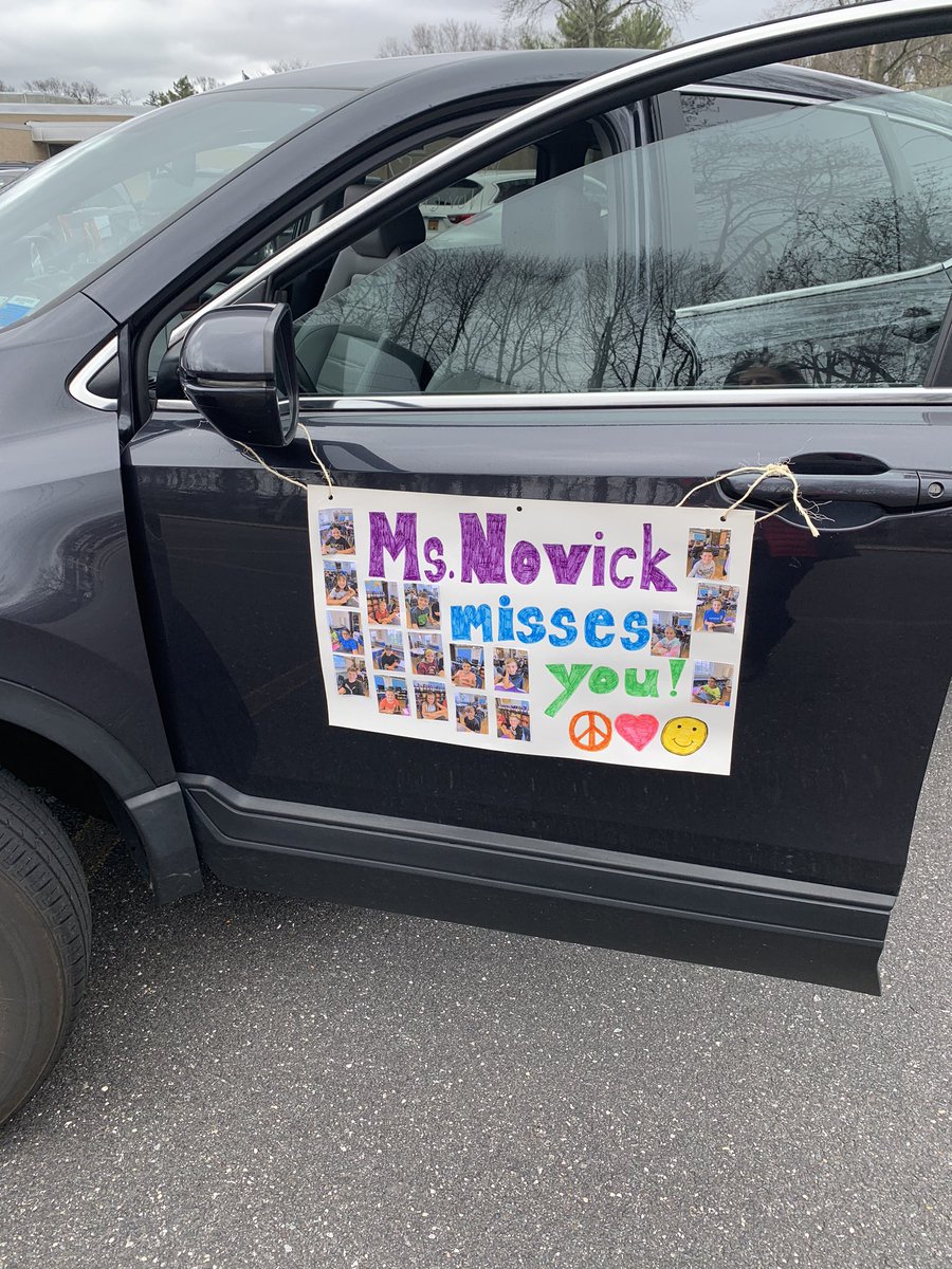 DebNovick's tweet photo. Teaching is emotional, but never as much as it was today. Faculty and staff came from all over to have a driving parade for our students. There were so many tears, smiles, cheers and signs with beautiful messages. I ❤️ my GWL/NS family. #pandemicteachers #distancelearning https://t.co/6zCkEif9i2