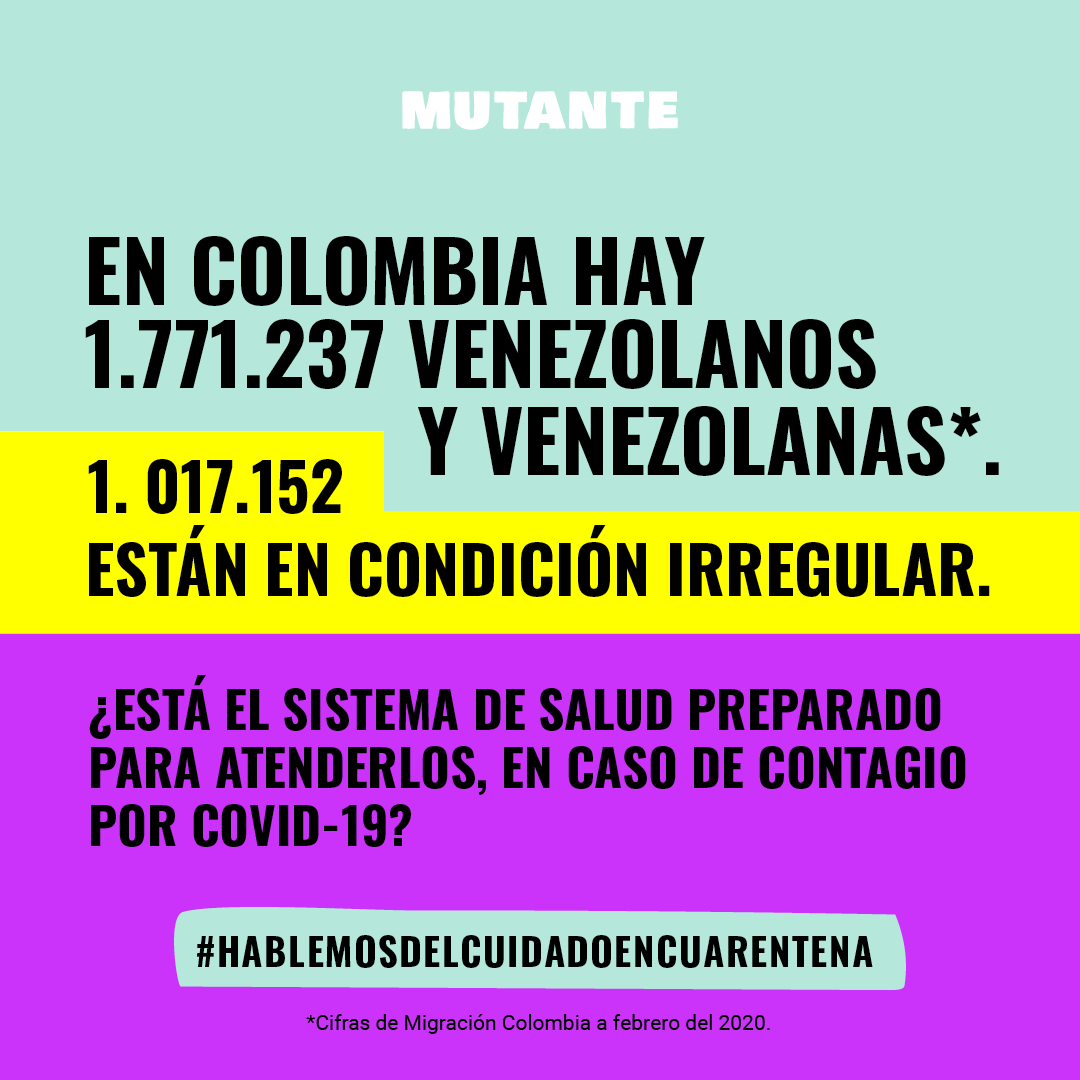 MutanteOrg's tweet photo. En Colombia lxs venezolanxs en condiciones migratorias irregulares solo pueden a acceder a salud por medio de urgencias, ¿qué pasará cuando una de estas personas se contagie de Covid-19? 
¿Conoces quién puede responder esta pregunta? ¡Etíquetale! 

#HablemosDelCuidadoEnCuarentena https://t.co/1B0fB9UEwo