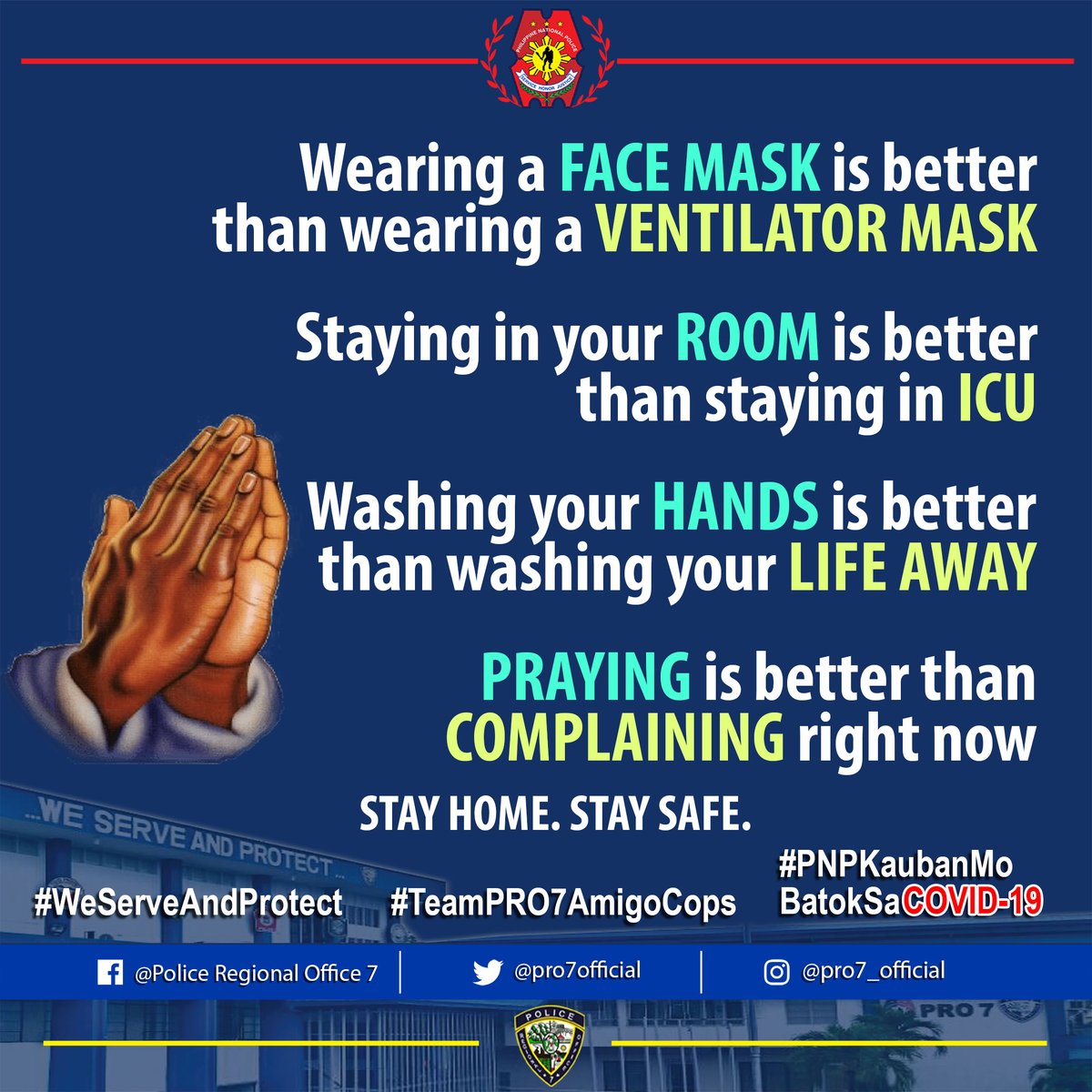 bienunidopsbppo's tweet photo. It's better to P.U.S.H. (PRAY UNTIL SOMETHING HAPPENS) at home than to feel S.O.R.R.Y. (SOME-ONE RARELY REMEMBERING YOU) 6 feet under the ground. Help us protect you. STAY HOME and together LET'S SAVE LIVES. https://t.co/ATlJuDRLKK
