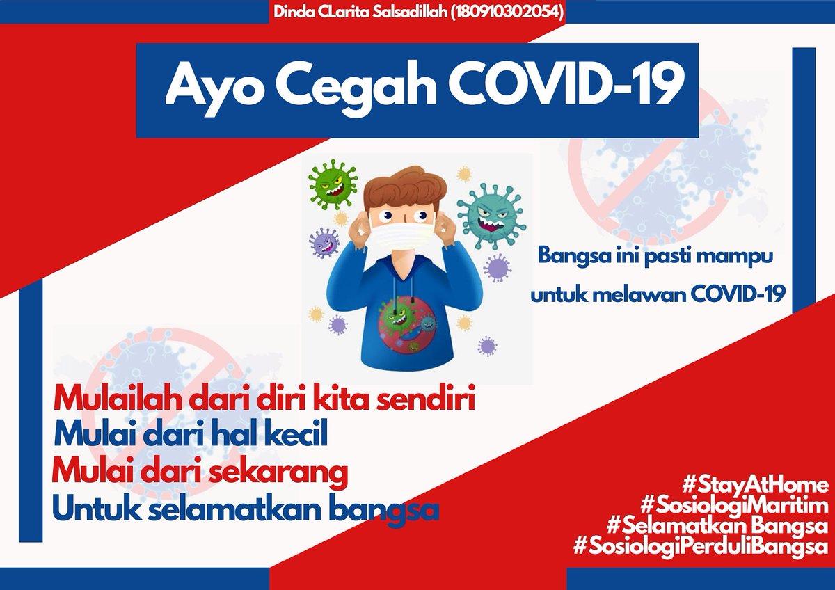 DindaClaritaSa1's tweet photo. Mari cegah COVID-19 mulai dari diri kita sendiri😁
#SosiologiMaritim
#SelamatkanBangsa
#SosiologiPerduliBangsa https://t.co/YJmAhatOr8