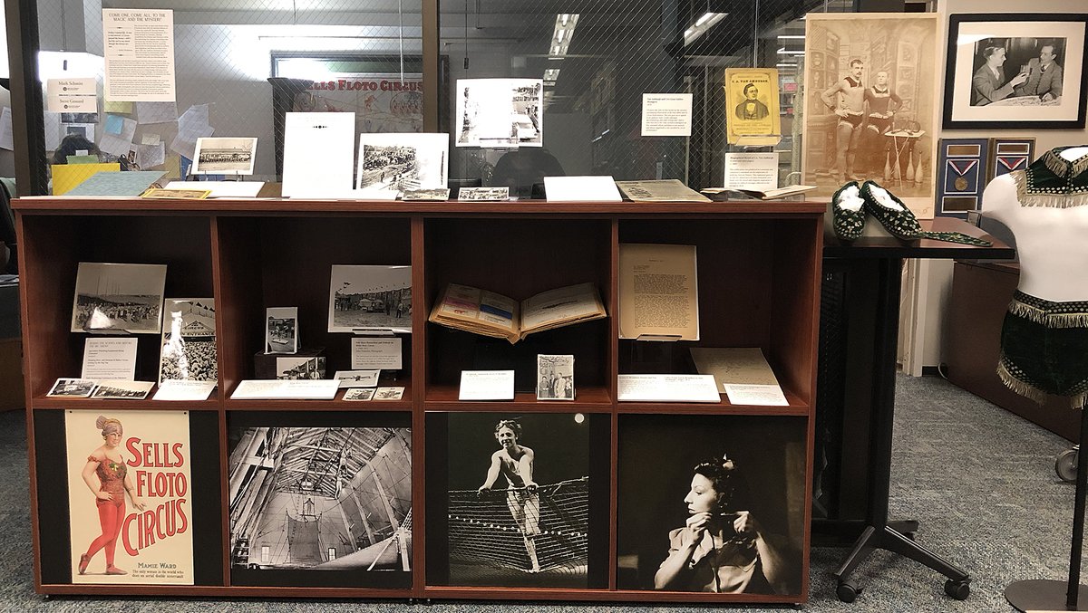 ISUMilnerSPC's tweet photo. On the first day of #Archive30 we'd like to focus on a fixture of our reading room-#LibraryExhibits! Pictured here, Come One, Come All to the Magic and the Mystery, featuring letters, stereographs, and vintage photos of circus-related items.
#YourArchive #ExploreYourArchive https://t.co/nToY3JYKMB