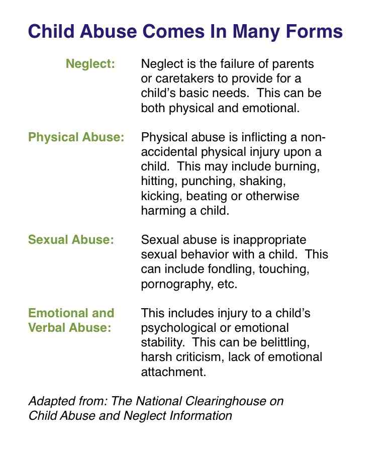 Types what abuse of child different are Different Abuses