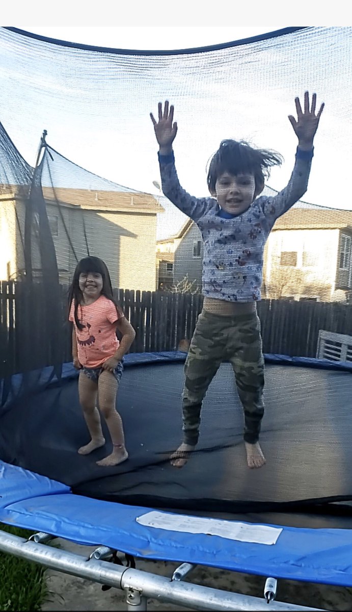 Aggielinda87's tweet photo. @NISDMurnin #MurninSpiritWeek Day 2 Afternoon Pre-K Students Exercising: Ravyn & Big sister Rhylin-jumping jacks & counting up to 10; Kyelei & baby brother-jumping on the trampoline! Itโs more fun when you exercise together! https://t.co/uNfBtAK4y6