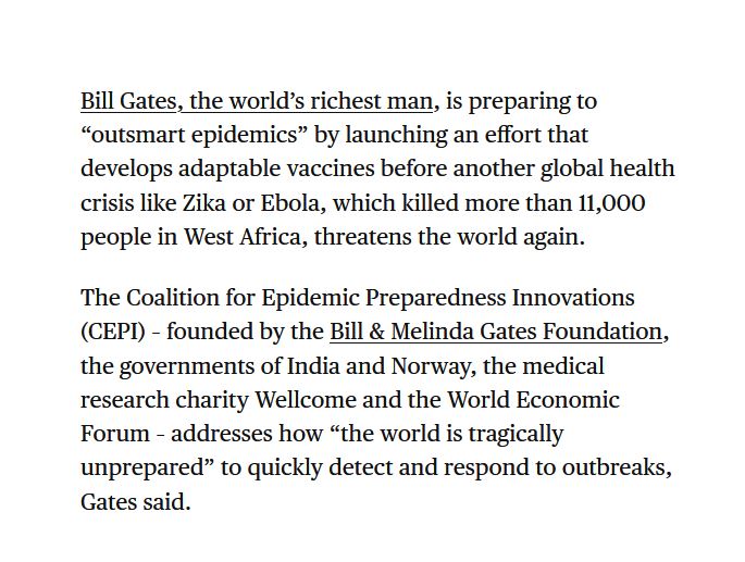 3.) The same day the WHO declared a Global Health Emergency, on Jan 30th, WHO Director General Ghebreyesus immediately pushed GPMB's recommendations & called for countries to finance the WHO contingency fund & pushed vaccine research from CEPI, whom was co-founded by Bill Gates.