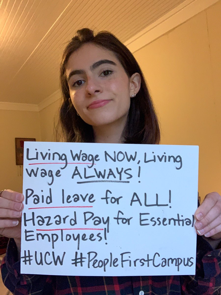 CampusWorkers's tweet photo. Gabi is fighting for everyone in her university community! As a grad worker at @UcwgaUGA she's been fighting to eliminate grad fees. She's also working hard & speaking out for living wages for ALL workers and HAZARD PAY for all essential employees! Solidarity! #PeopleFirstCampus https://t.co/9aZIwtWsGb