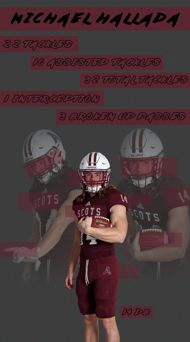 alma_springball's tweet photo. This week's first Senior highlight is #14 DB Michael Hallada! Way to go and Go Scots!

#almacollege #KILTstyle #GoScots #SeniorHighlight #GraphicDesign https://t.co/yqQnx8NOmc