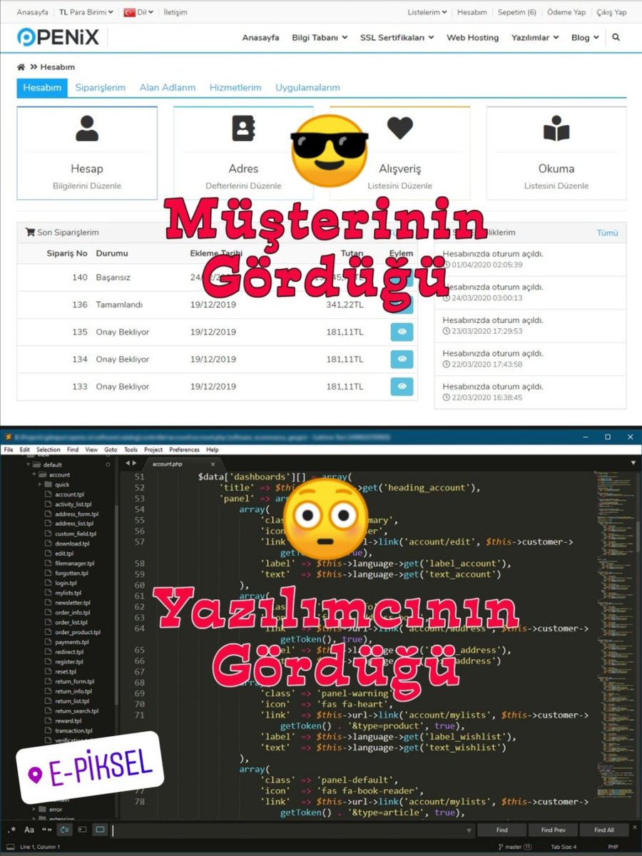 openixio's tweet photo. Müşterinin gördüğü 😎 Yazılımcının gördüğü 😳 #customer vs #developer #openix #dashboard https://t.co/rGUTNGUD4B