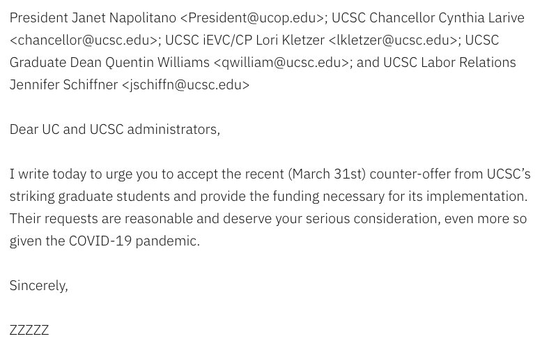 QUICK &amp; URGENT ACTION item! EMAIL the UCSC admin to accept the <a href="/payusmoreucsc/">UCSC4COLA</a> offer to collectively submit grades in return for full removal of discipline &amp; housing supplement 4 ALL, &amp; good faith bargaining 4 🥤- NOT their latest strike-breaking tactic!

ucscfog.org/2020/03/31/urg…