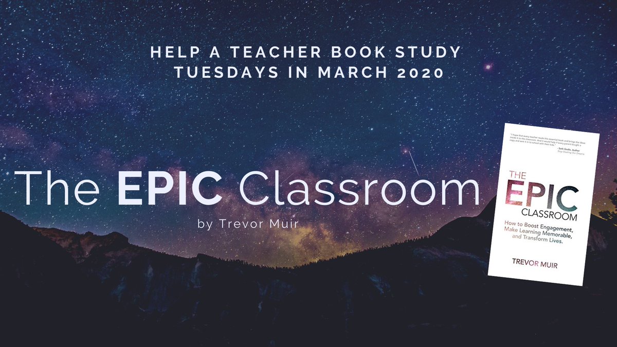 HelpATeacher's tweet photo. Join us tonight at 8pmCST, for the last night of March's book, The #EPICClassroom by @TrevorMuir ! This week on #HATBookStudy, March 17th we will discuss Chapter 9 &10. Meet us on twitter @HelpATeacher or #HATBookStudy. https://t.co/Vp6szuesdW