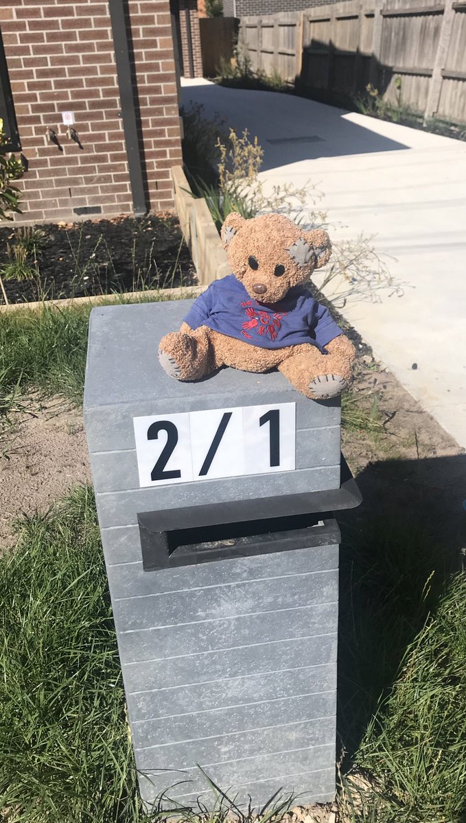 RennisonKate's tweet photo. @communitypresch The bear hunt is happening in Australia too! Lots of children have enjoyed seeing Travelling Ted - you can’t see our windows from the road so he has been sitting on our postbox in the sunshine ☀️ https://t.co/ublpQhoDMj