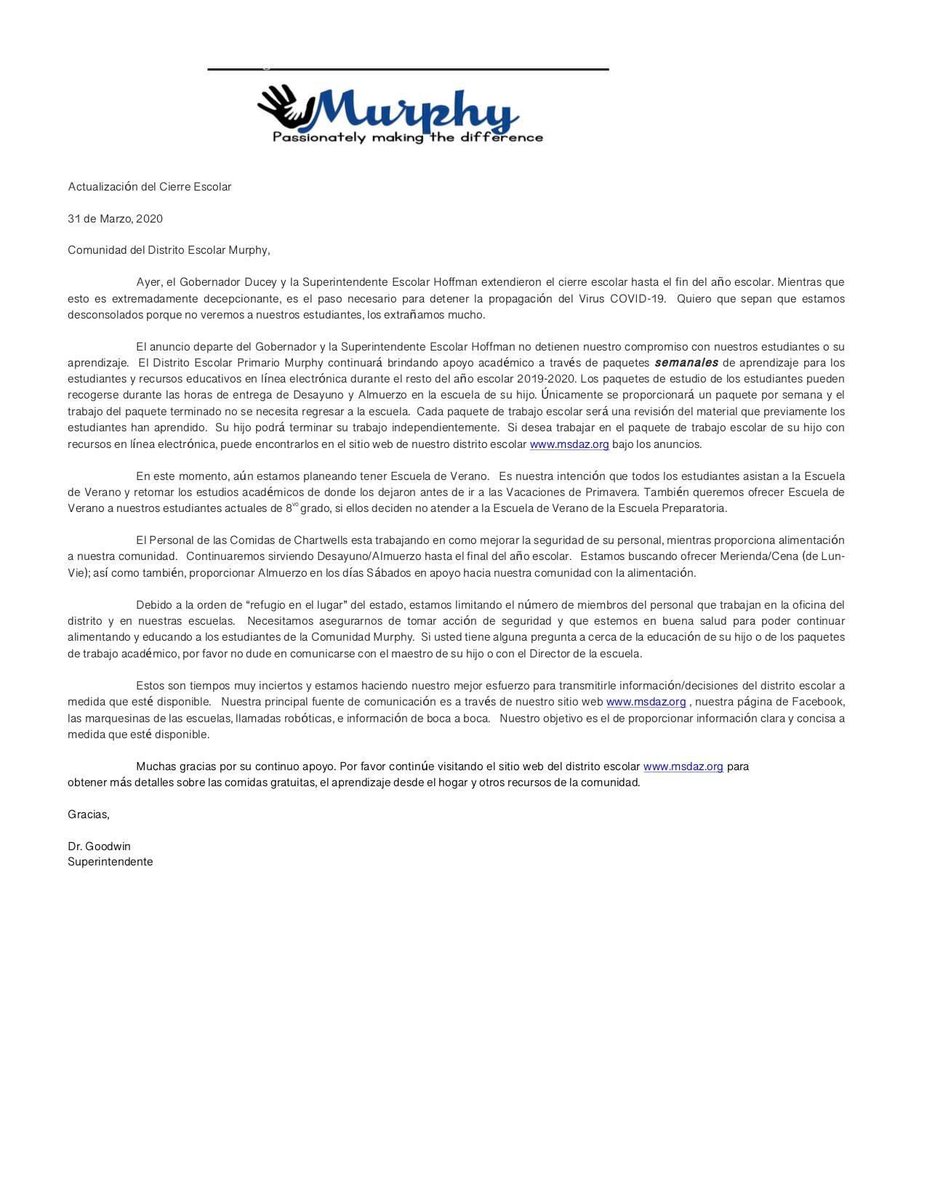 MurphySchools21's tweet photo. An update from our superintendent Dr. Goodwin            #COVID19 https://t.co/gF9q4By4p1