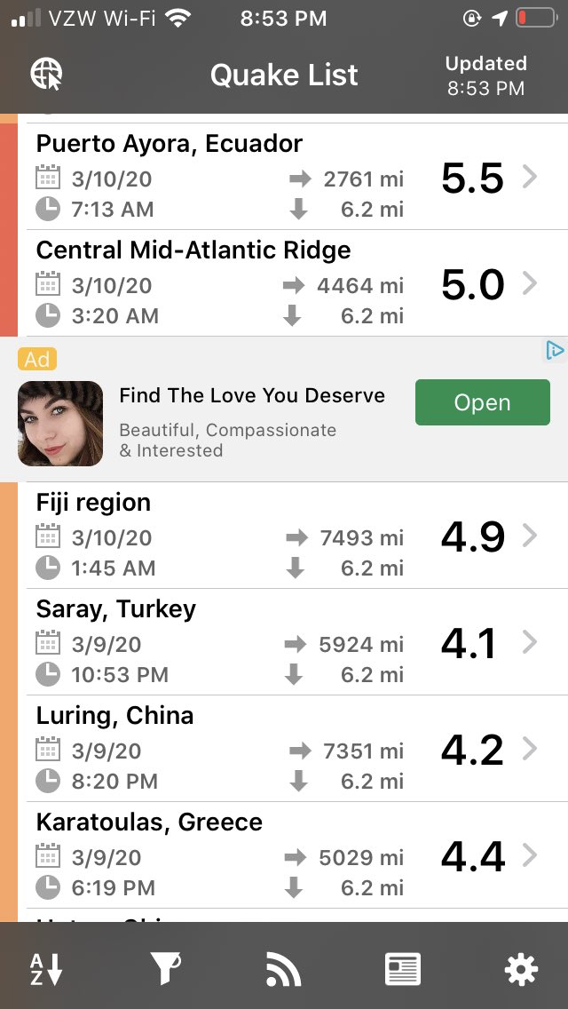  #QAnons I just discovered something truly disturbing. There are over 100 earthquakes in the last 30 days over 4.0 that have occurred at exactly 6.2 miles in depth. Is someone trying to destroy the Earth?